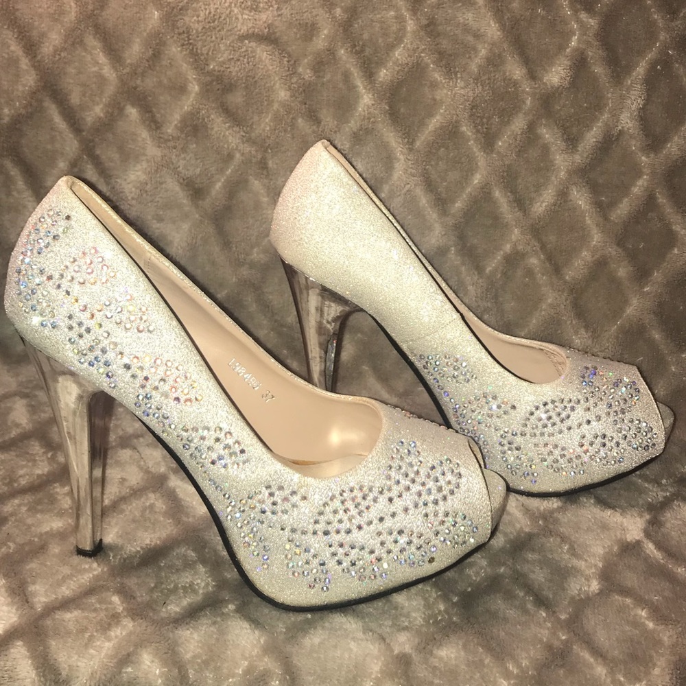Stylo  Bling Glitter Rhinestone Peep Toe Heels